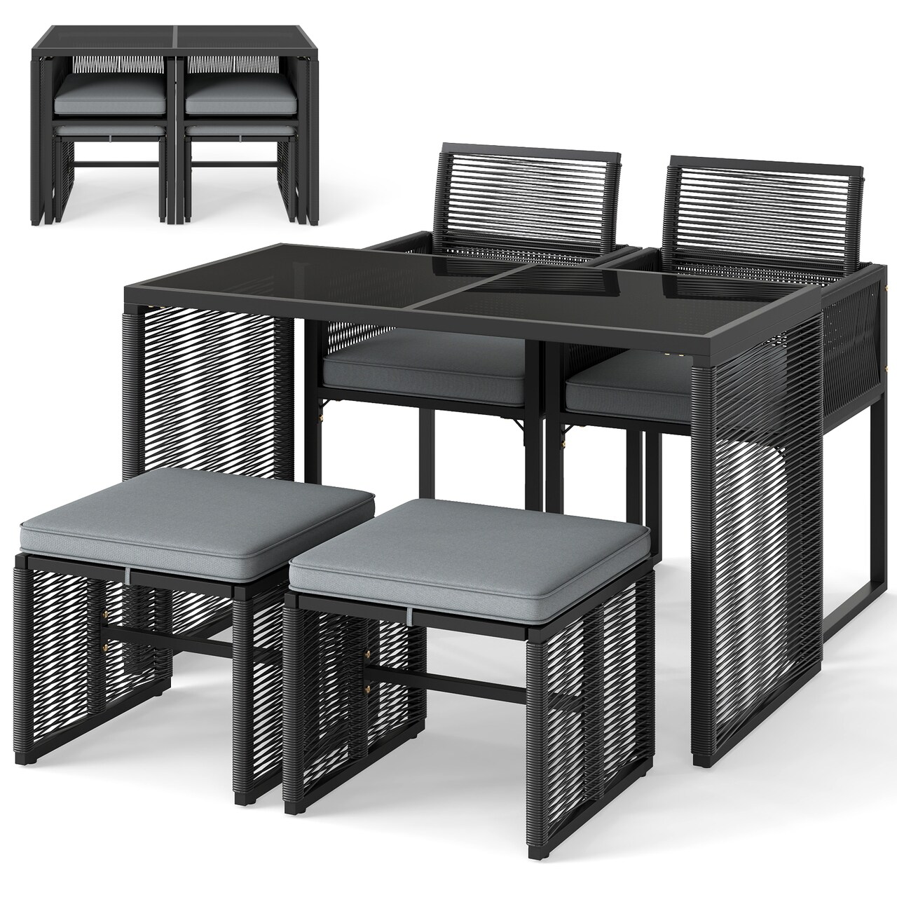 5 Pieces Outdoor Conversation Set with Removable Cushions for Backyard Porch-Gray